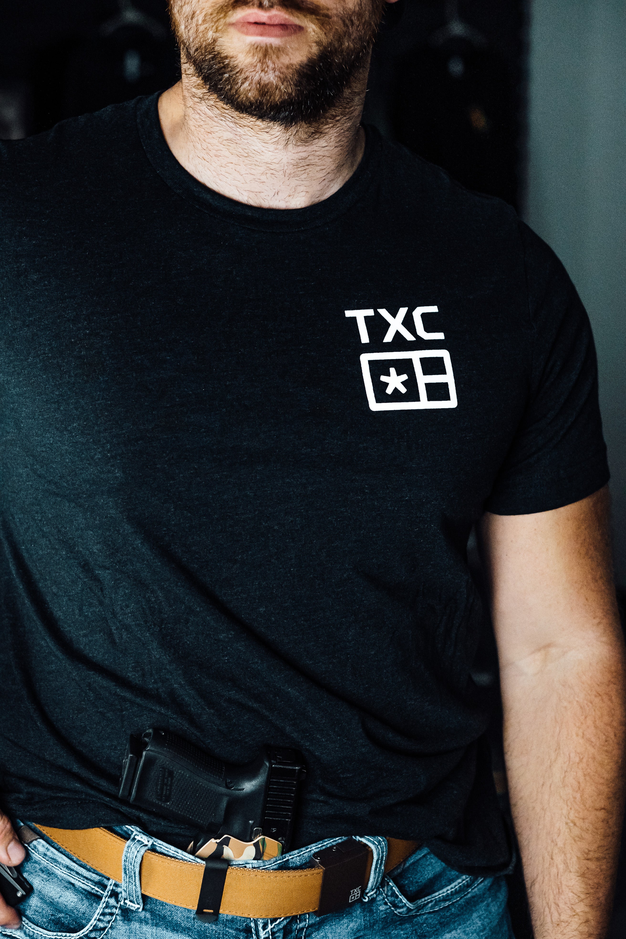 Charcoal T-shirt with White logo – TXC Holsters