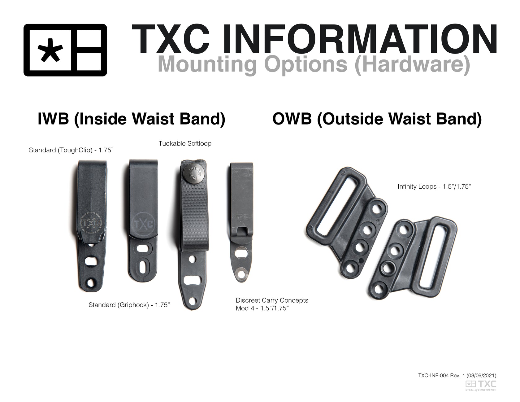 HOLSTER HARDWARE AND COMPONENTS TXC Holsters